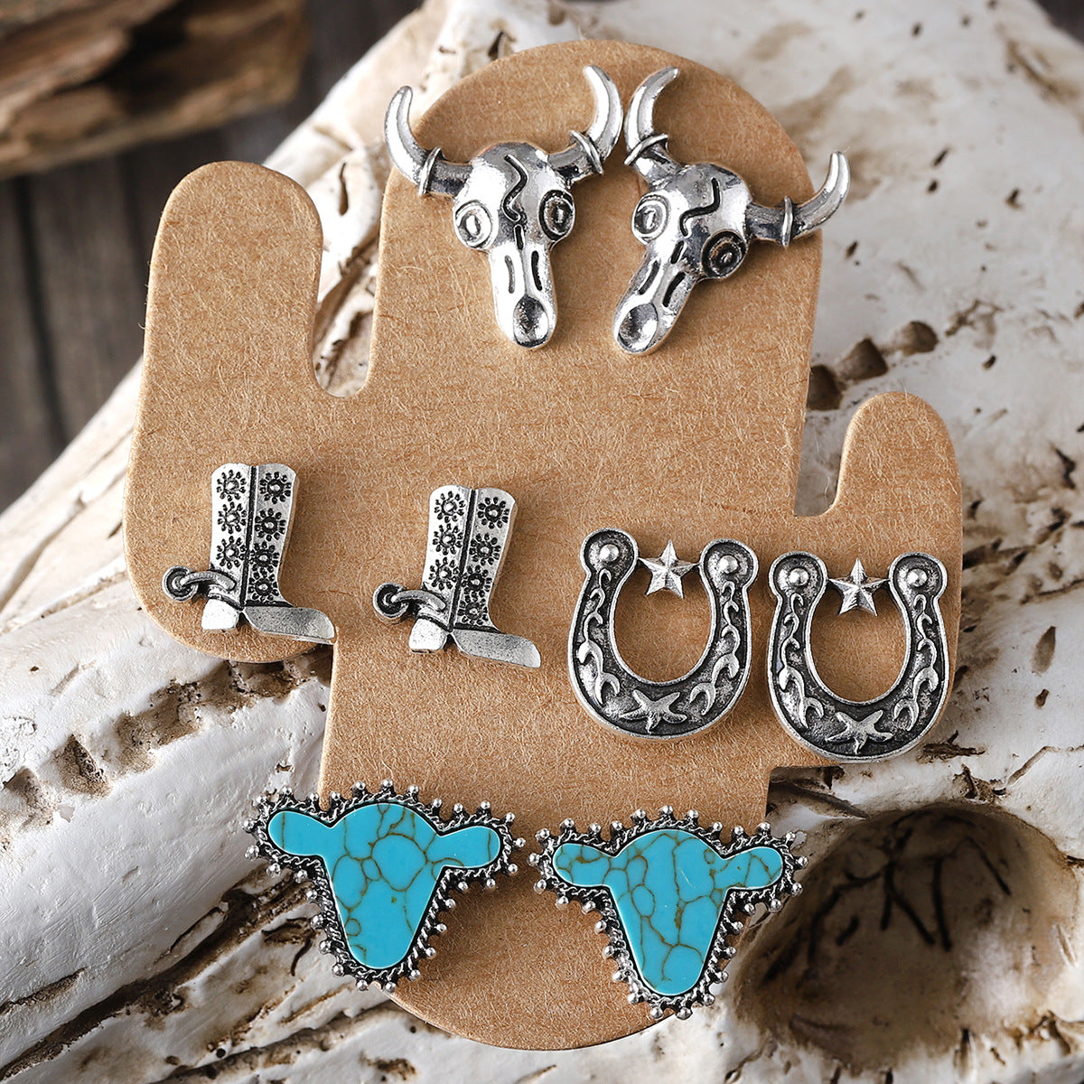 Wholesale Style Fashionable Cool Style Boots Hat Earrings Turquoise Cactus Four-piece suit Women